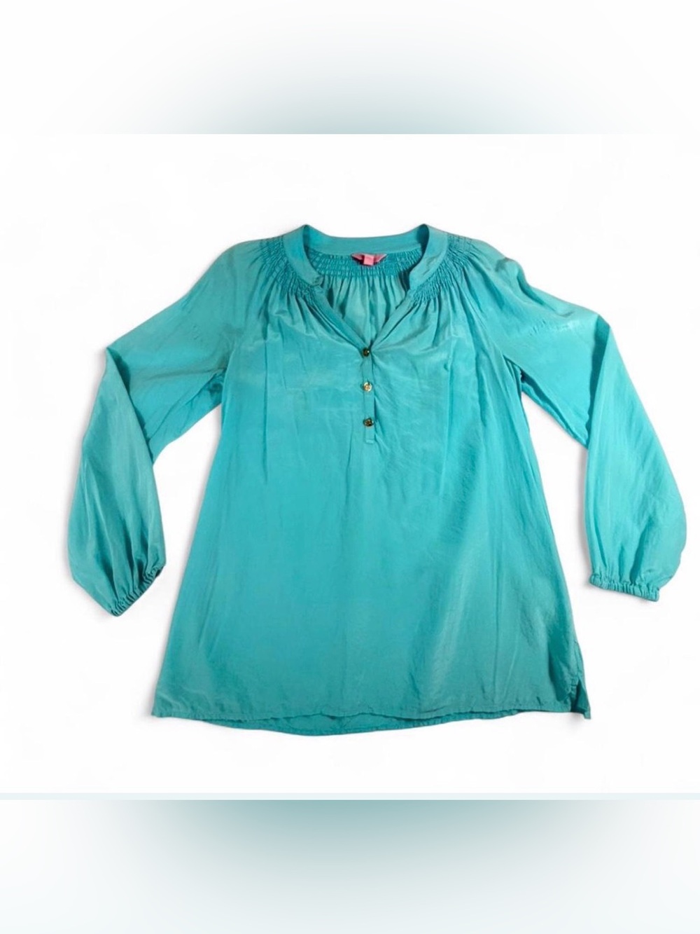 Lilly Pulitzer SILK Teal Long-Sleeve Peasant Tunic